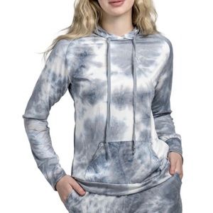 HELLO MELLO tie dye Loungewear Hoodie Dyes the Limit Blue Gray NWT